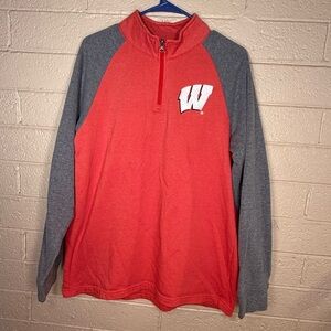 Men's Red and Gray Zip-Up Sweater